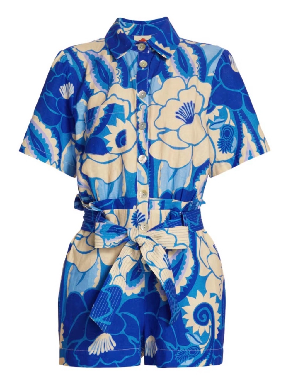 FARM Rio Blue and Cream Floral Short Sleeve Kids One-Piece